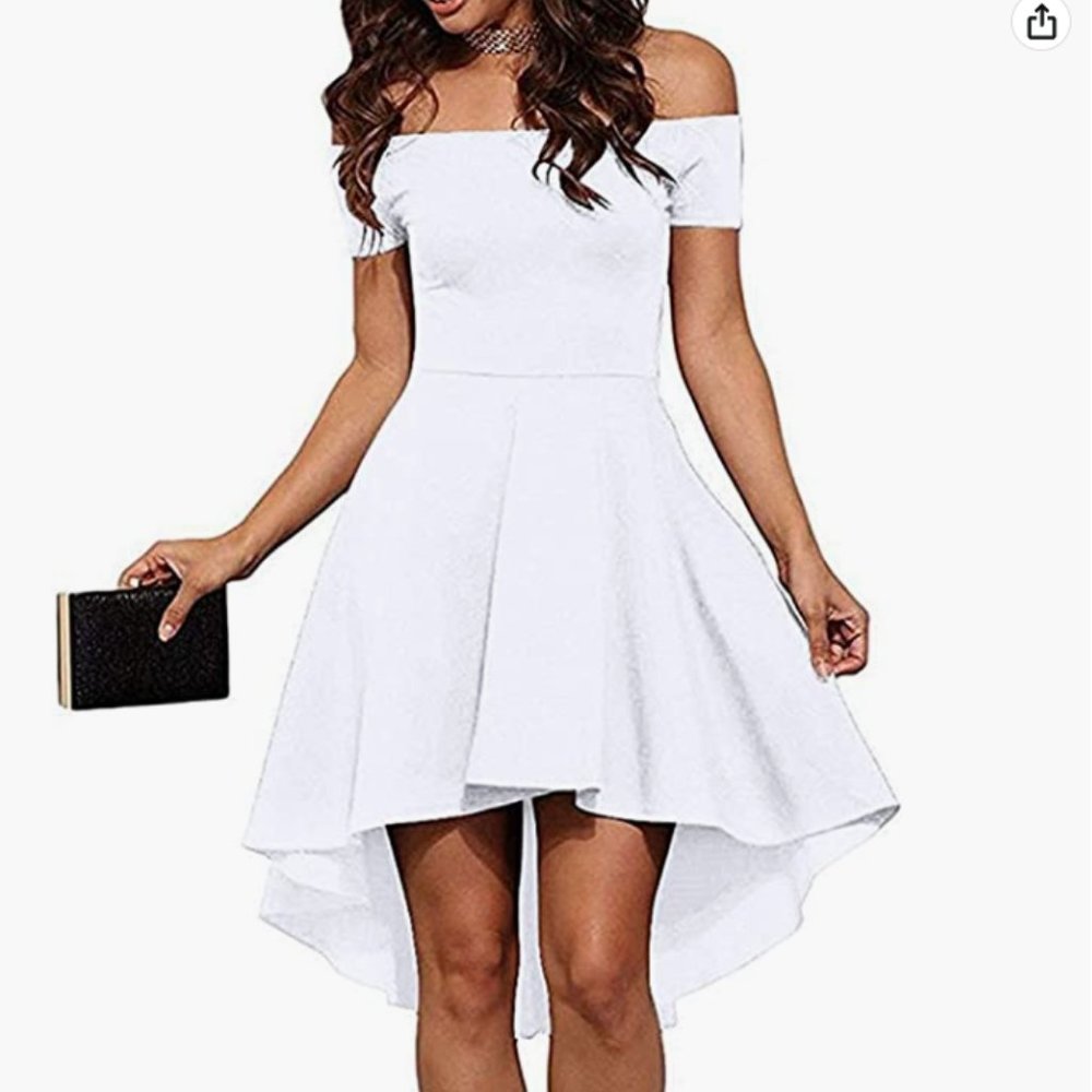 White Sarin Mathews Off The Shoulder Short Sleeve High Low Dress